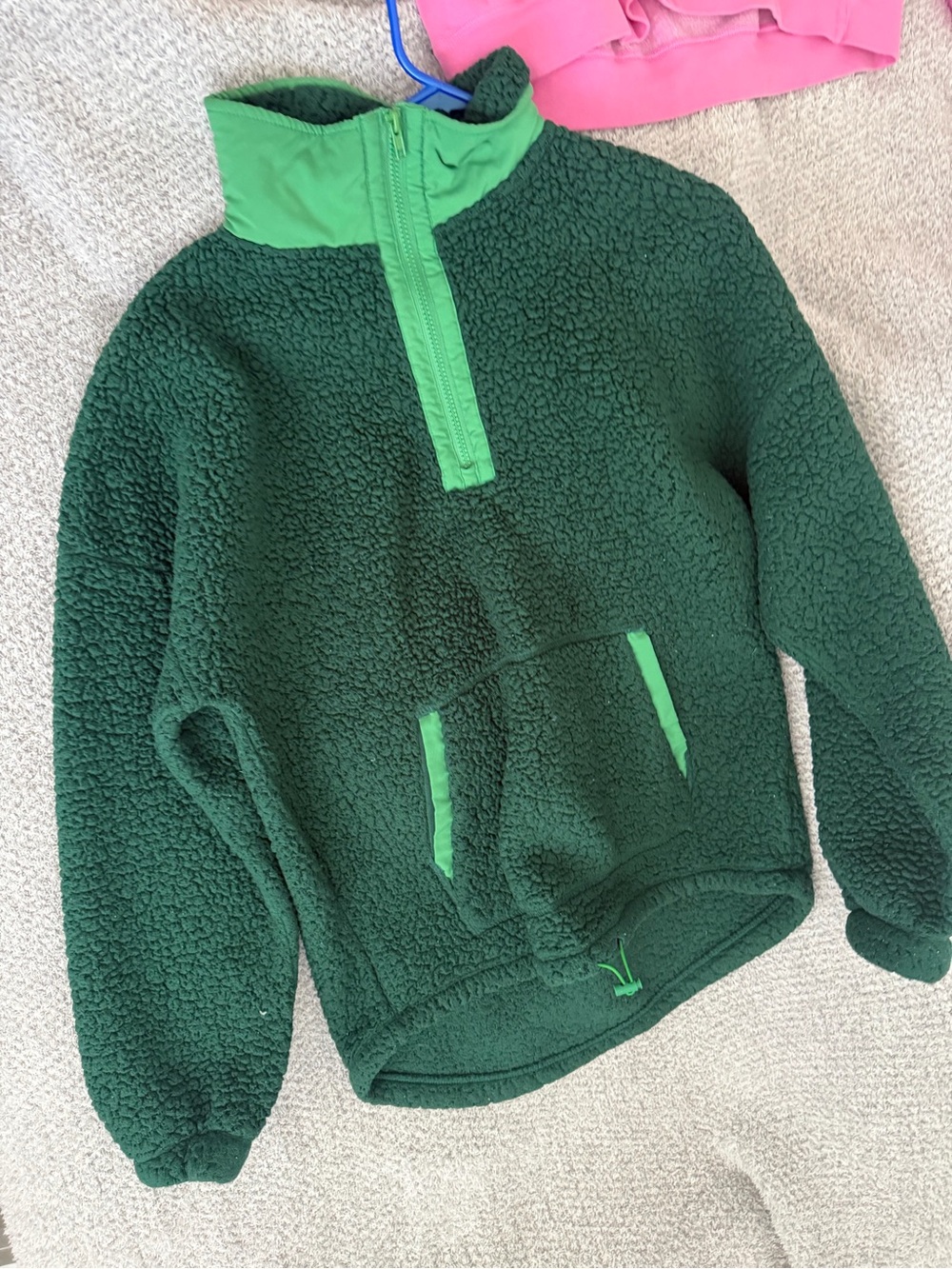 ASOS Dark Green Sherpa Pullover with Lime Accents